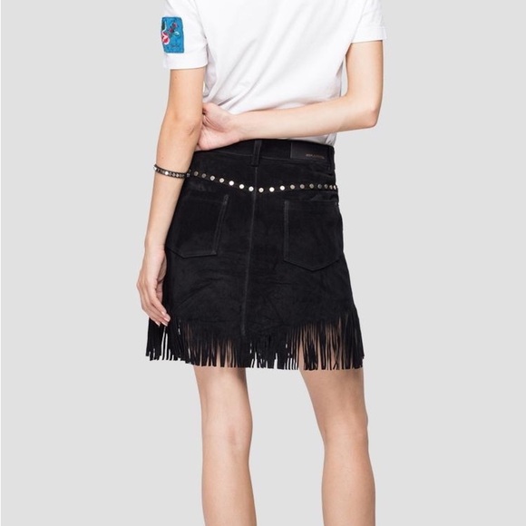 REPLAY SUEDE MINIROCK AUS WILDLEDER MIT FRANSEN SIZE M NWOT - Picture 3 of 15